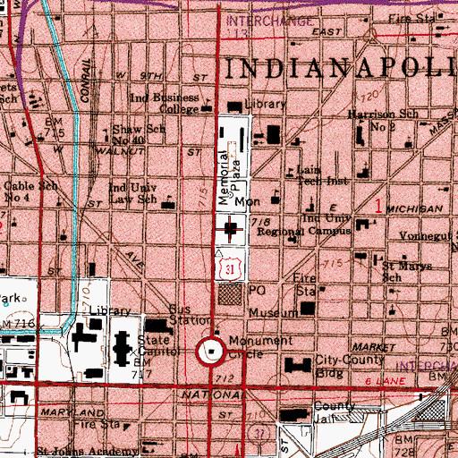 Topographic Map of Indiana World War Memorial, IN