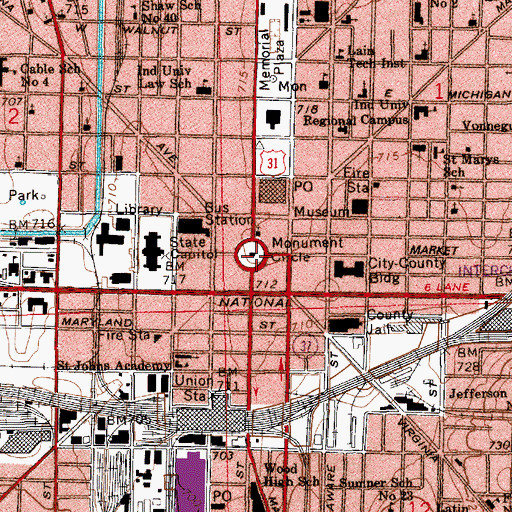 Topographic Map of Soldiers and Sailors Monument, IN