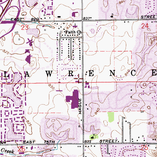 Topographic Map of Lawrence Branch Indianapolis-Marion County Public Library, IN