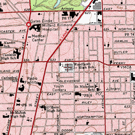 Topographic Map of Offerman Stadium (historical), NY
