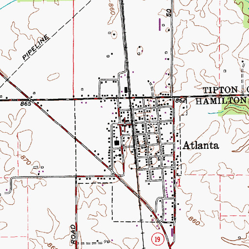 Topographic Map of Atlanta Post Office, IN