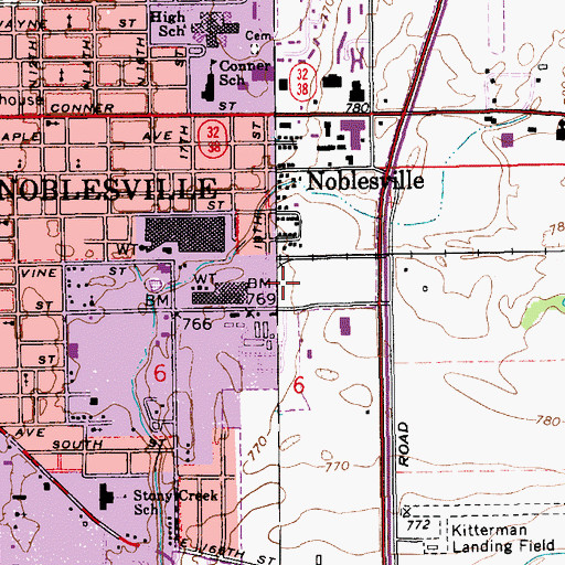 Topographic Map of Noblesville Post Office, IN