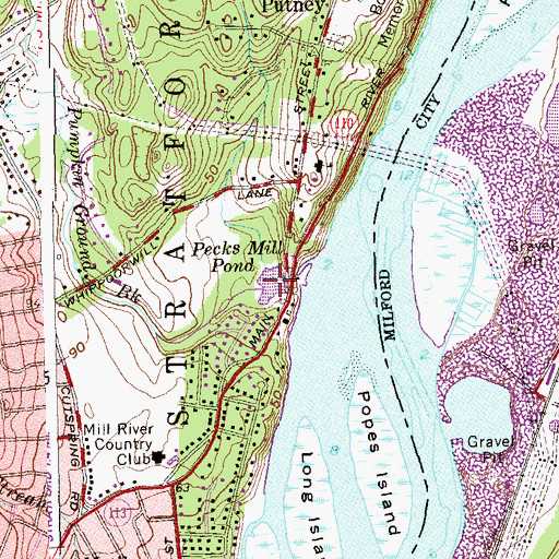 Topographic Map of Pecks Mill Pond, CT