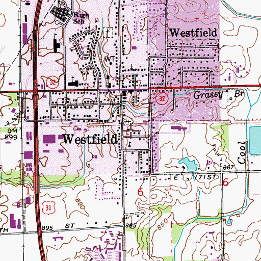 Topographic Map of Westfield Friends Meeting House, IN