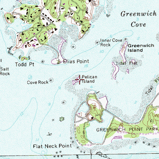 Topographic Map of Pelican Island, CT
