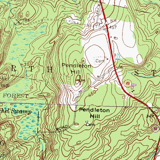 Topographic Map of Pendleton Hill, CT