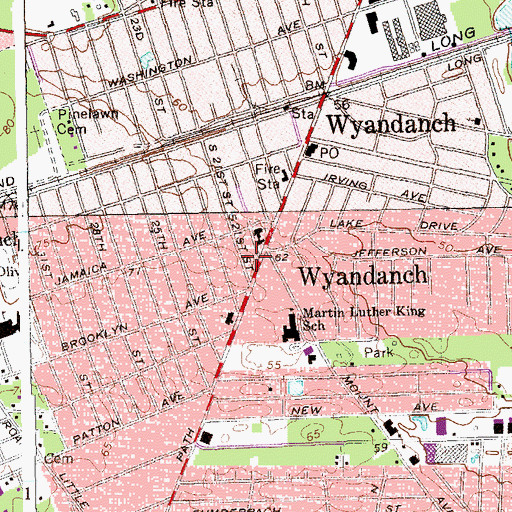 Topographic Map of Wyandanch School (historical), NY