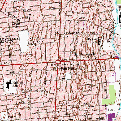 Topographic Map of Camp Merritt (historical), NJ