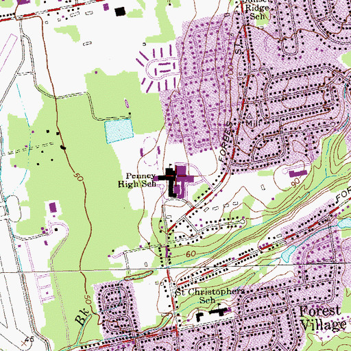 Topographic Map of Penney High School, CT
