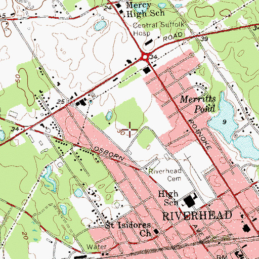 Topographic Map of Riverhead High School, NY