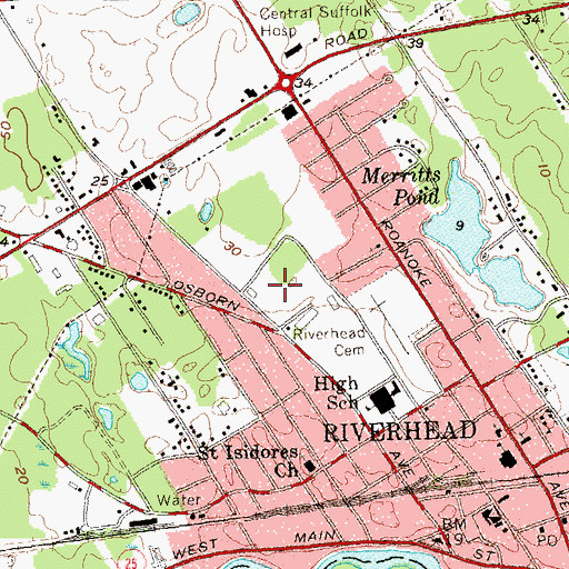 Topographic Map of Riverhead Middle School, NY