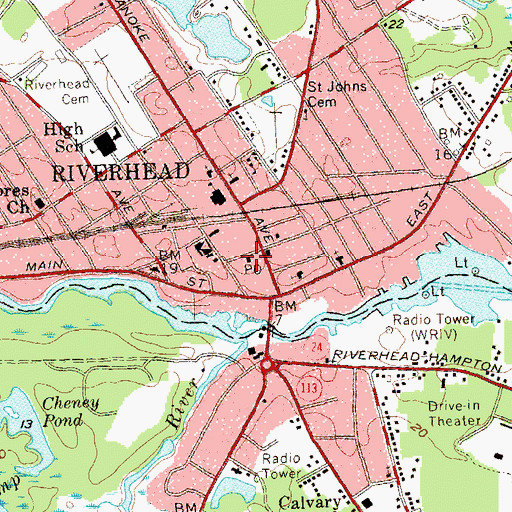 Topographic Map of Riverhead Post Office, NY