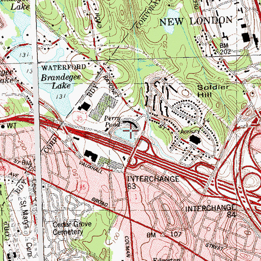 Topographic Map of Perry Pond, CT