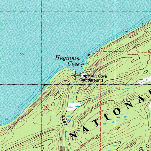 Topographic Map of Huginnin Cove Campground, MI