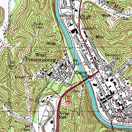 Topographic Map of West Prestonsburg Post Office, KY