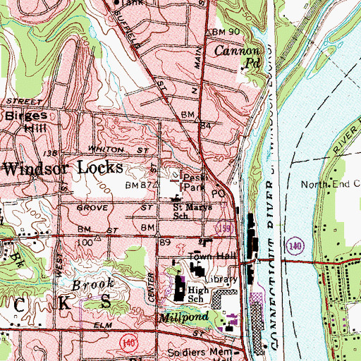 Topographic Map of Peski Park, CT