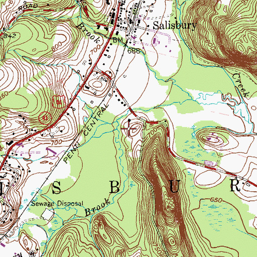 Topographic Map of Pettee Brook, CT