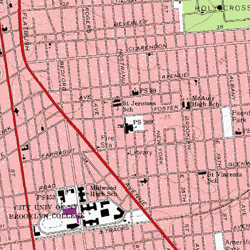 Topographic Map of Brooklyn Church of Christ, NY