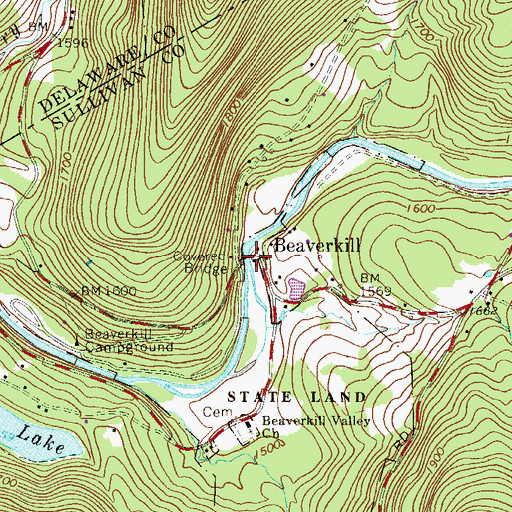 Topographic Map of Beaverkill Covered Bridge, NY