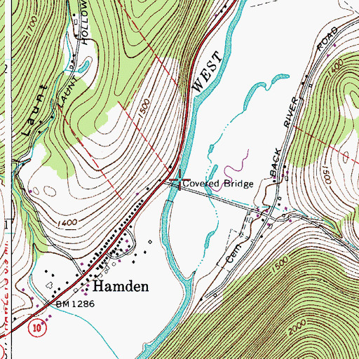 Topographic Map of Hamden Covered Bridge, NY