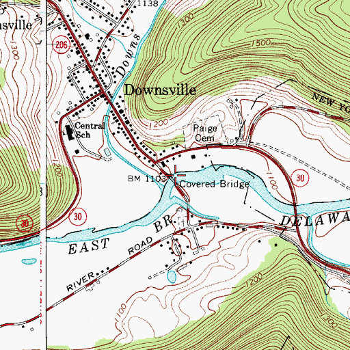 Topographic Map of Downsville Covered Bridge, NY