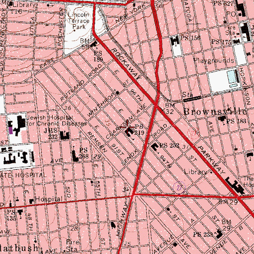 Topographic Map of Clarkson Avenue Church of God, NY