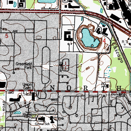 Topographic Map of Dunsten Green, IL