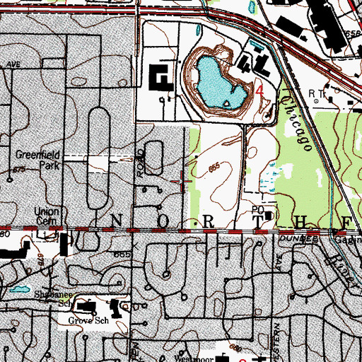 Topographic Map of Dundee Road Acres, IL