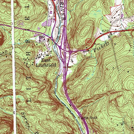 Topographic Map of Pickett Brook, CT