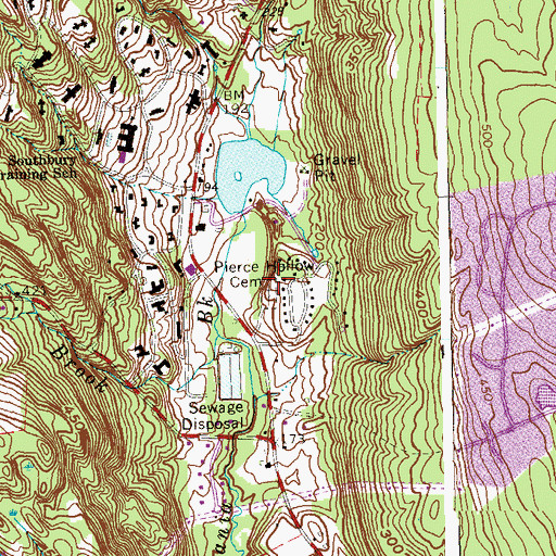 Topographic Map of Pierce Hollow Cemetery, CT