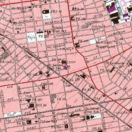 Topographic Map of Metropolitan Post Office, NY