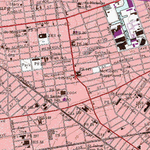 Topographic Map of Bushwick Branch Brooklyn Public Library, NY