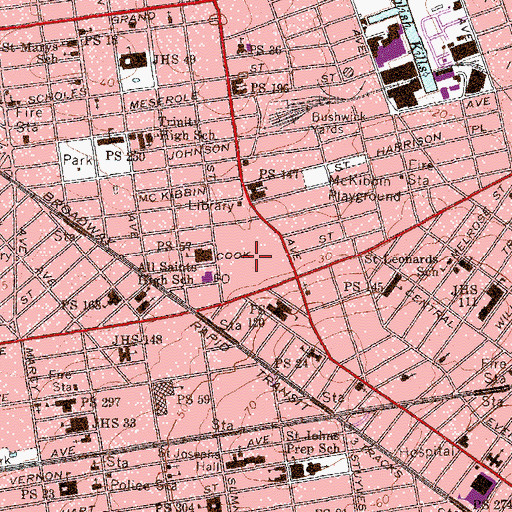 Topographic Map of Bushwick Houses, NY
