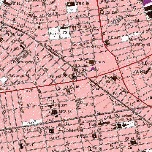 Topographic Map of All Saints Roman Catholic Church, NY