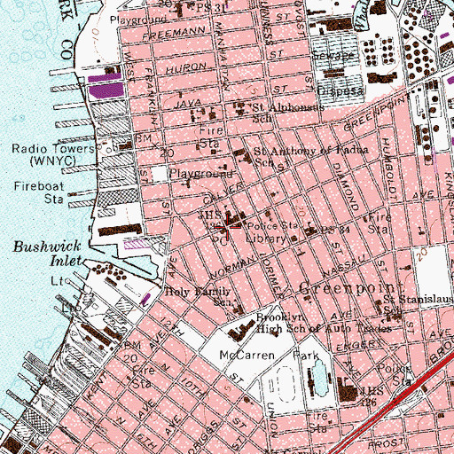 Topographic Map of Greenpoint Station Brooklyn Post Office, NY