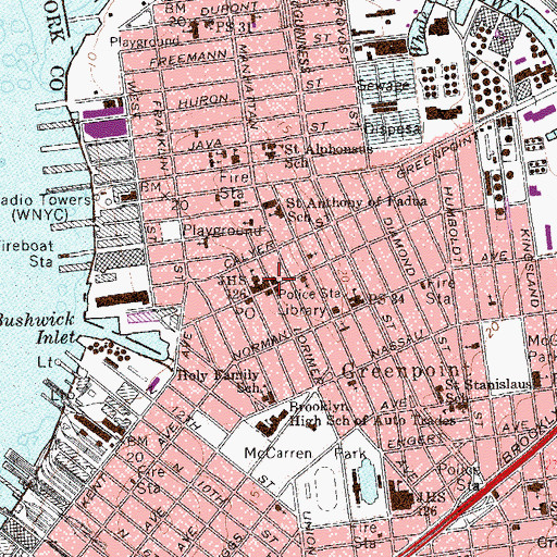 Topographic Map of Greenpoint Branch YMCA, NY
