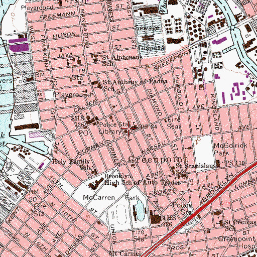 Topographic Map of Greenpoint Branch Brooklyn Public Library, NY