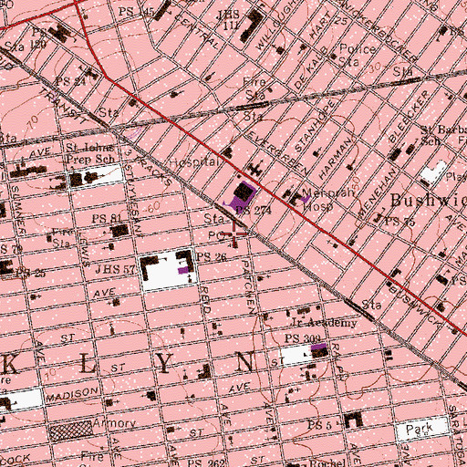 Topographic Map of Bushwick Station Brooklyn Post Office, NY