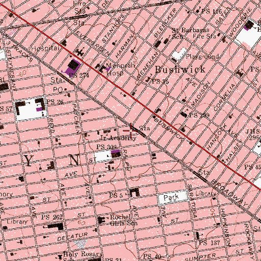 Topographic Map of Gates Theatre (historical), NY