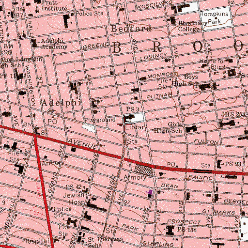 Topographic Map of Bedford Branch Brooklyn Public Library, NY