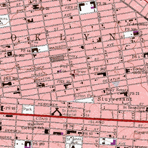 Topographic Map of Macon Branch Brooklyn Public Library, NY