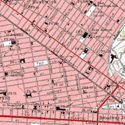 Topographic Map of Saratoga Branch Brooklyn Public Library, NY