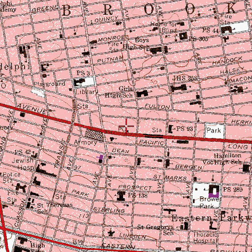 Topographic Map of Brevoort Post Office, NY