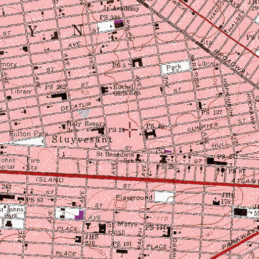 Topographic Map of Brevoort Houses, NY