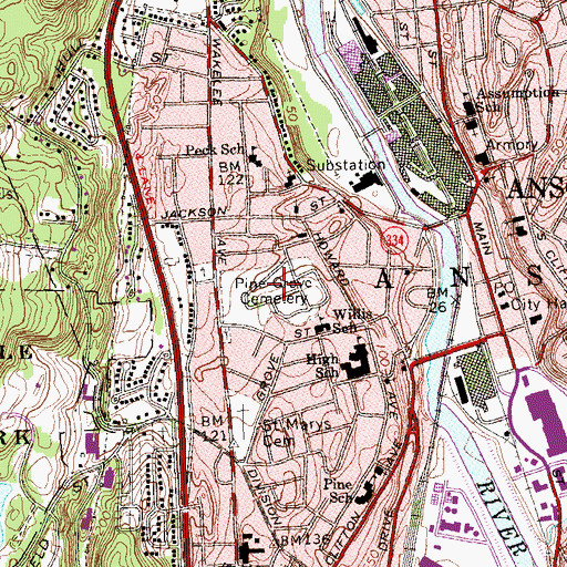 Topographic Map of Pine Grove Cemetery, CT