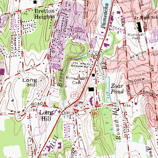 Topographic Map of Pine Grove Cemetery, CT