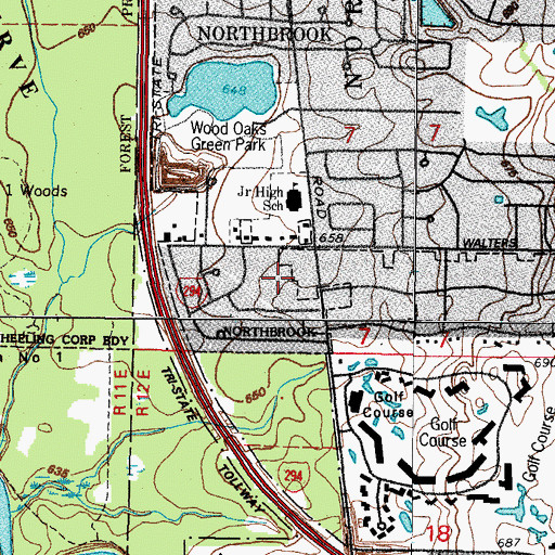Topographic Map of Woodoaks Court, IL