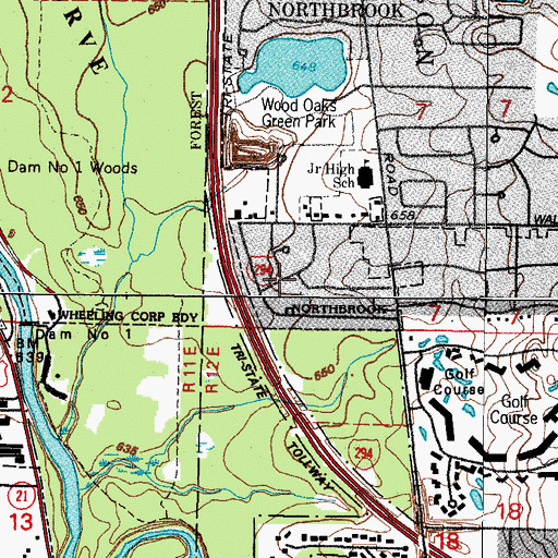 Topographic Map of Wood Oaks Glen, IL
