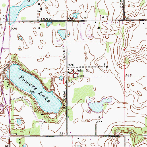 Topographic Map of Saint John Lutheran Cemetery, MN