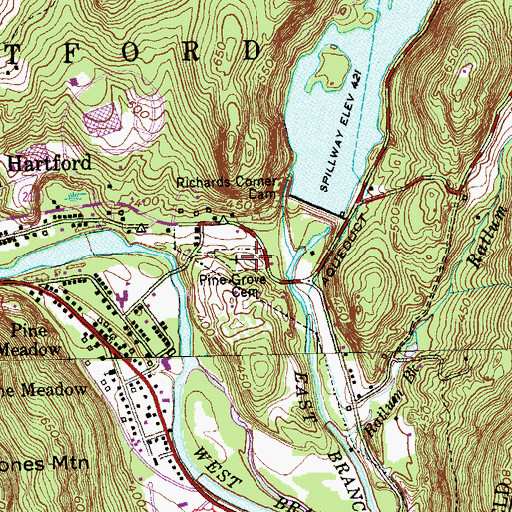 Topographic Map of Pine Grove Cemetery, CT